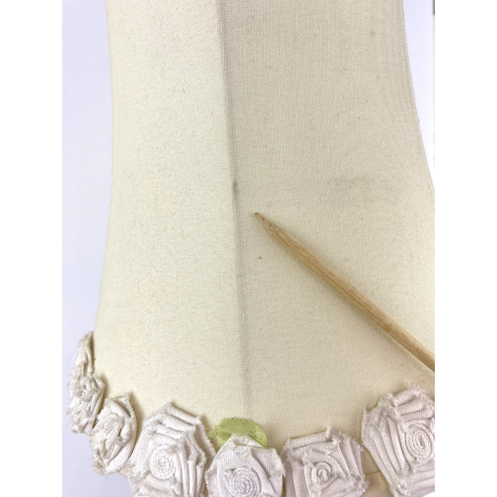 White Candlestick Table Lamp with Lined Fabric Shade Rosette Accents - Picture 7 of 8